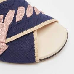 Fendi Navy Blue/ Pink Crisscross Fabric Bow Flat Slides Size 39