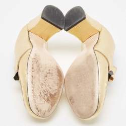 Pre Owned Fendi Gold textured Leather Geometric Stud Loafer Pumps Size 38.5