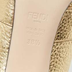 Pre Owned Fendi Gold textured Leather Geometric Stud Loafer Pumps Size 38.5