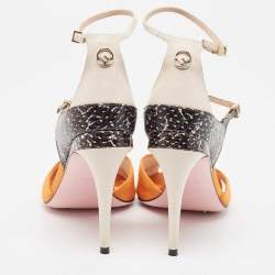 Fendi Multicolor Satin And Python Embossed Leather Criss Cross Ankle Strap Sandals Size 37