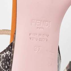 Fendi Multicolor Satin And Python Embossed Leather Criss Cross Ankle Strap Sandals Size 37