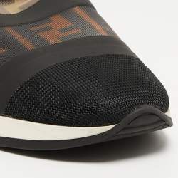 Pre Owned Fendi Tricolor Zucca Mesh and Leather Slip On Sneakers Size 38.5