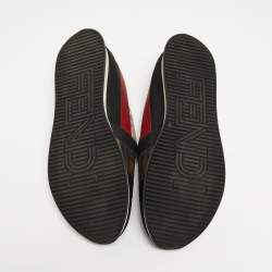 Pre Owned Fendi Tricolor Zucca Mesh and Leather Slip On Sneakers Size 38.5