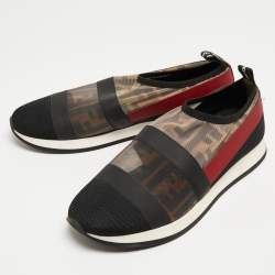 Pre Owned Fendi Tricolor Zucca Mesh and Leather Slip On Sneakers Size 38.5
