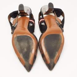 Pre Owned Fendi Black/Brown Zucca Mesh and Leather Colibri Pumps Size 38.5