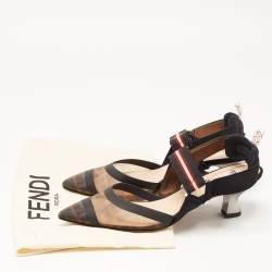 Pre Owned Fendi Black/Brown Zucca Mesh and Leather Colibri Pumps Size 38.5