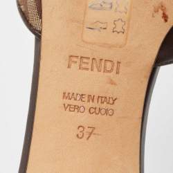 Fendi Brown Leather and Zucca Canvas Mules Size 37