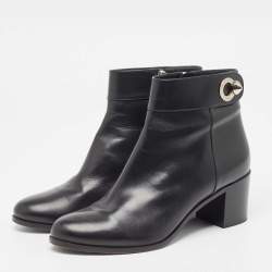 Pre Owned Fendi Black Leather Ankle Boots Size 39.5