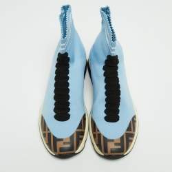 Pre Owned Fendi Blue Knit Fabric Sock High Top Sneakers Size 38