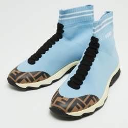 Pre Owned Fendi Blue Knit Fabric Sock High Top Sneakers Size 38