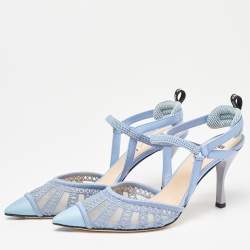 Pre Owned Fendi Blue Leather and Mesh Colibri Lite Slingback Pumps Size 38