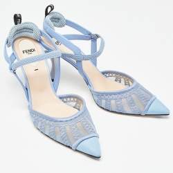 Pre Owned Fendi Blue Leather and Mesh Colibri Lite Slingback Pumps Size 38