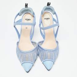 Pre Owned Fendi Blue Leather and Mesh Colibri Lite Slingback Pumps Size 38