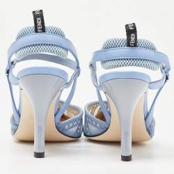 Pre Owned Fendi Blue Leather and Mesh Colibri Lite Slingback Pumps Size 38