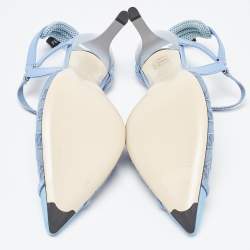 Pre Owned Fendi Blue Leather and Mesh Colibri Lite Slingback Pumps Size 38
