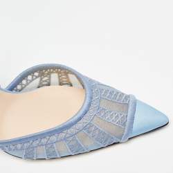 Pre Owned Fendi Blue Leather and Mesh Colibri Lite Slingback Pumps Size 38