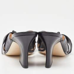 Pre Owned Fendi Black Leather Bow FF Karligraphy Slide Sandals Size 41