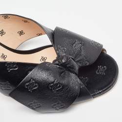 Pre Owned Fendi Black Leather Bow FF Karligraphy Slide Sandals Size 41