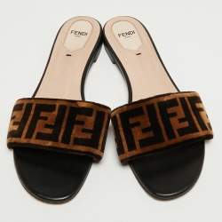 Fendi Two Tone Zucca Velvet Flat Slides Size 40