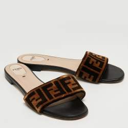 Fendi Two Tone Zucca Velvet Flat Slides Size 40