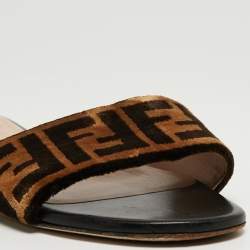 Fendi Two Tone Zucca Velvet Flat Slides Size 40