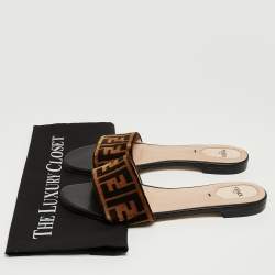 Fendi Two Tone Zucca Velvet Flat Slides Size 40