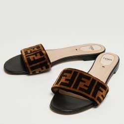 Fendi Two Tone Zucca Velvet Flat Slides Size 40