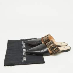 Fendi Black/Tobacco Zucca Leather Flat Mule Sandals Size 37