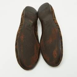 Pre Owned Fendi Tobacco Zucca Canvas Logo Bow Ballet Flats Size 38