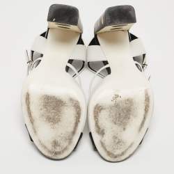 Pre Owned Fendi Black/White Leather Ankle Strap Sandals Size 38.5