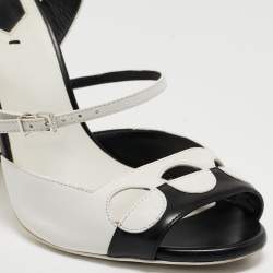 Pre Owned Fendi Black/White Leather Ankle Strap Sandals Size 38.5