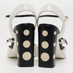 Pre Owned Fendi Black/White Leather Ankle Strap Sandals Size 38.5