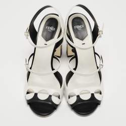 Pre Owned Fendi Black/White Leather Ankle Strap Sandals Size 38.5