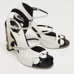 Pre Owned Fendi Black/White Leather Ankle Strap Sandals Size 38.5
