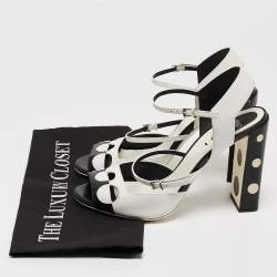 Pre Owned Fendi Black/White Leather Ankle Strap Sandals Size 38.5