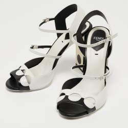 Pre Owned Fendi Black/White Leather Ankle Strap Sandals Size 38.5