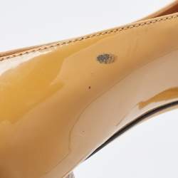 Fendi Beige Patent Leather Zucca Heel Peep Toe Pumps Size 37