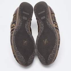 Pre Owned Fendi Brown Zucca Canvas and Leather Low Top Sneakers Size 37