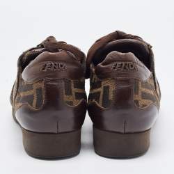 Pre Owned Fendi Brown Zucca Canvas and Leather Low Top Sneakers Size 37