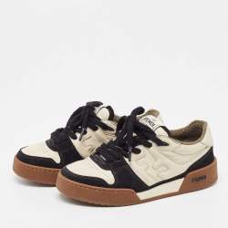 Pre Owned Fendi Cream/Black Suede and Leather Low Top Sneakers Size  36