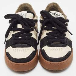 Pre Owned Fendi Cream/Black Suede and Leather Low Top Sneakers Size  36