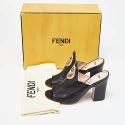 Pre Owned Fendi Black Leather Open Toe Mules Size 38