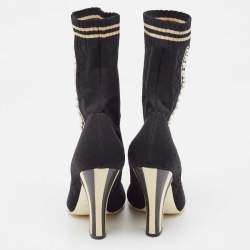 Pre Owned Fendi Black Knit Fabric Pearl Embellished Sock Ankle Boots Size 39