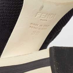 Pre Owned Fendi Black Knit Fabric Pearl Embellished Sock Ankle Boots Size 39