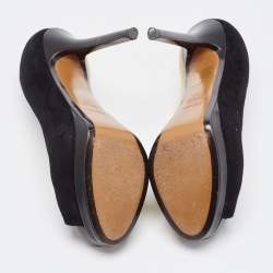 Pre Owned Fendi Black/Beige Suede Peep Toe Platform Pumps Size 38