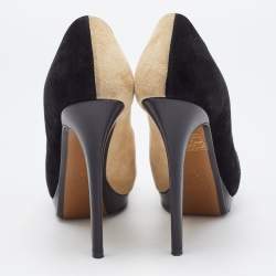 Pre Owned Fendi Black/Beige Suede Peep Toe Platform Pumps Size 38