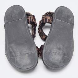 مملوكة مسبقًا Fendi Brown Zucca Satin Feel Ankle Strap Sandals Size 39