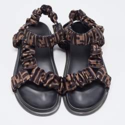 مملوكة مسبقًا Fendi Brown Zucca Satin Feel Ankle Strap Sandals Size 39