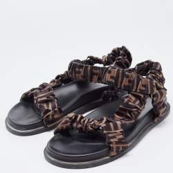 مملوكة مسبقًا Fendi Brown Zucca Satin Feel Ankle Strap Sandals Size 39
