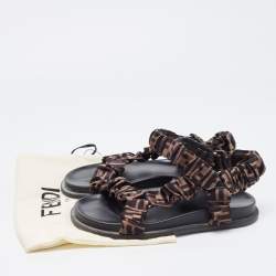 مملوكة مسبقًا Fendi Brown Zucca Satin Feel Ankle Strap Sandals Size 39